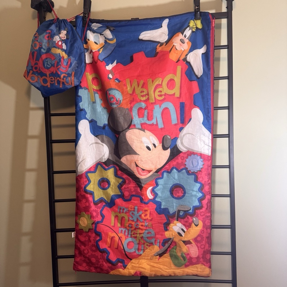 Vintage Disney Mickey Mouse Clubhouse Child's Sleeping Bag With Backpack Bag